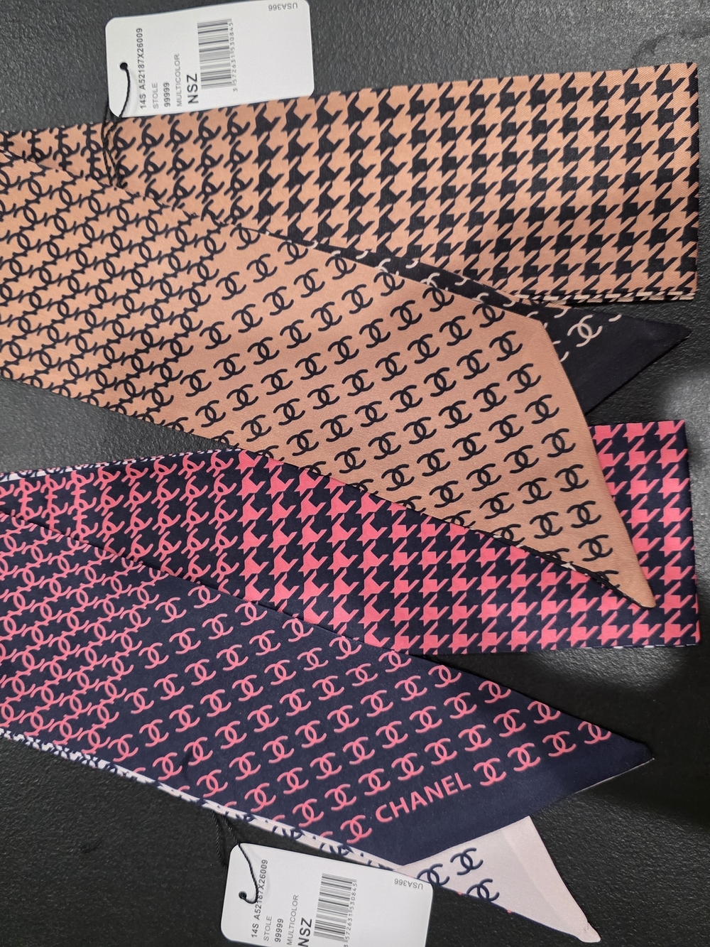 Pink & Beige Patterned Twilly Scarf - Women Accessories Set Of 2